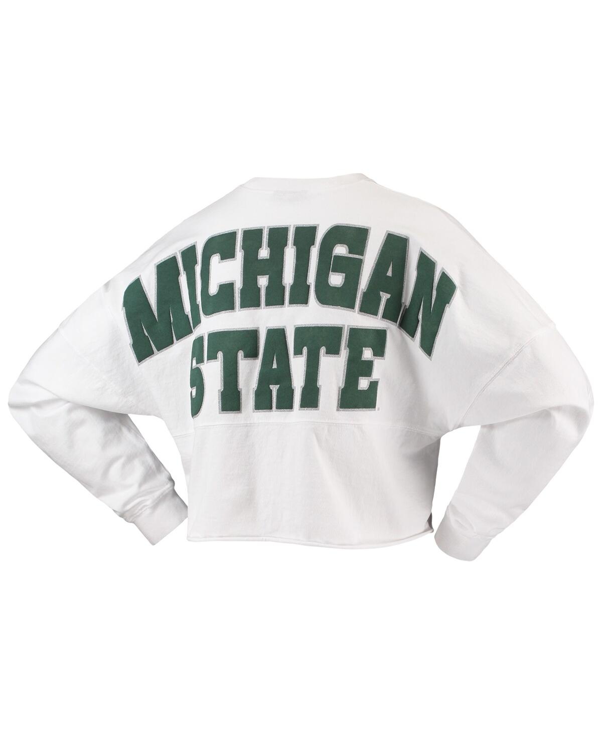 Spirit Jersey Women's White Michigan State Spartans Laurels Crop Long Sleeve T-shirt In White