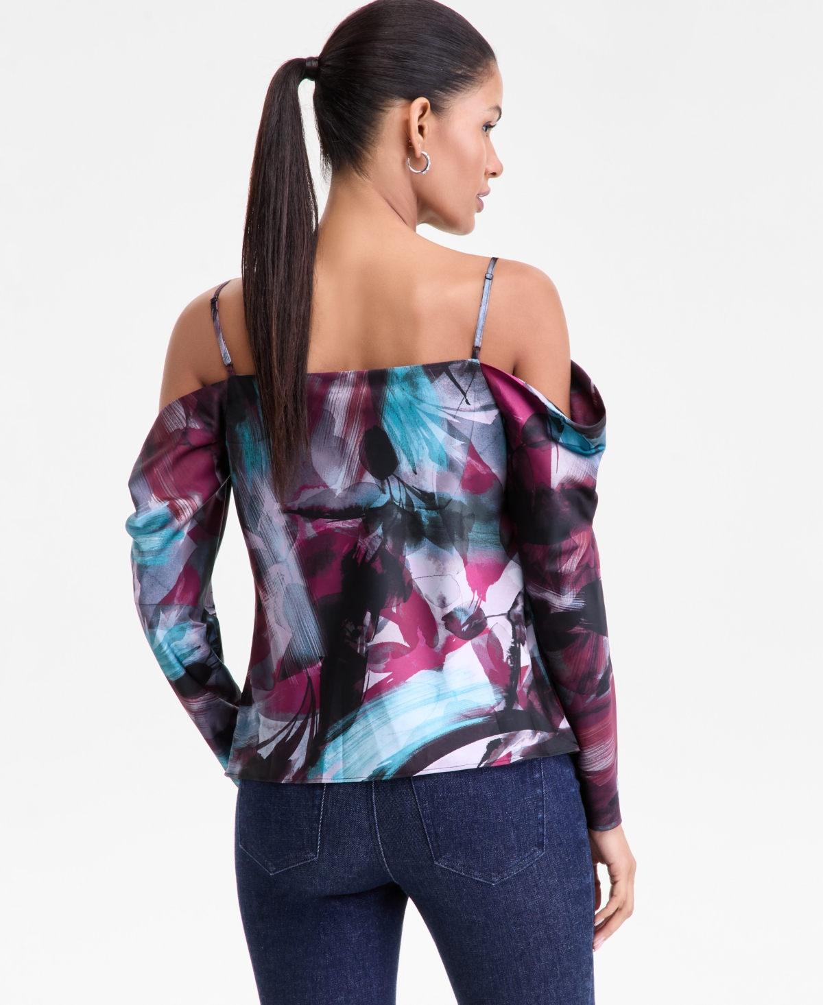 Inc International Concepts Women's Cold-shoulder Draped Blouse, Macy's Exclusive In Multi