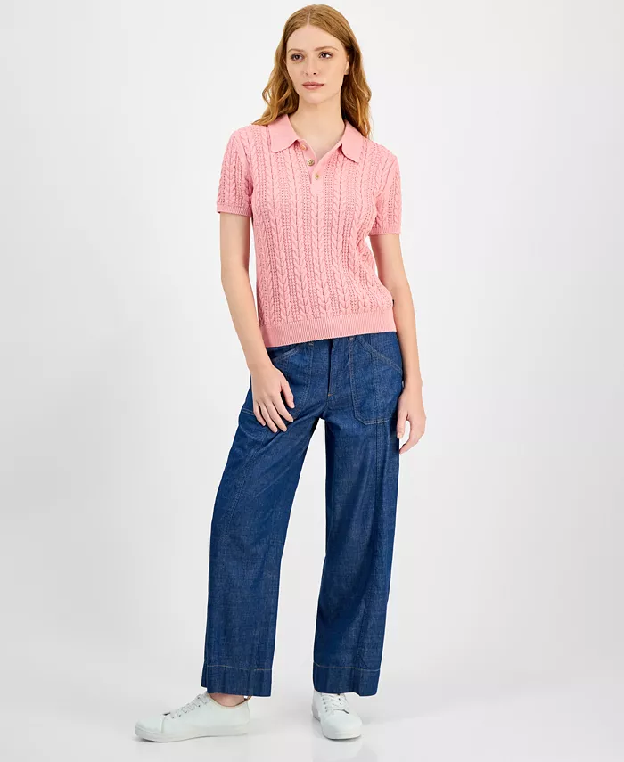 Nautica Women's Cotton Polo Cable-Knit Sweater - thumbnail 2