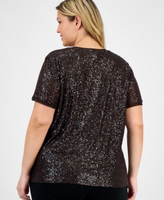 Plus Size Sequin Short-Sleeve Crewneck Tee