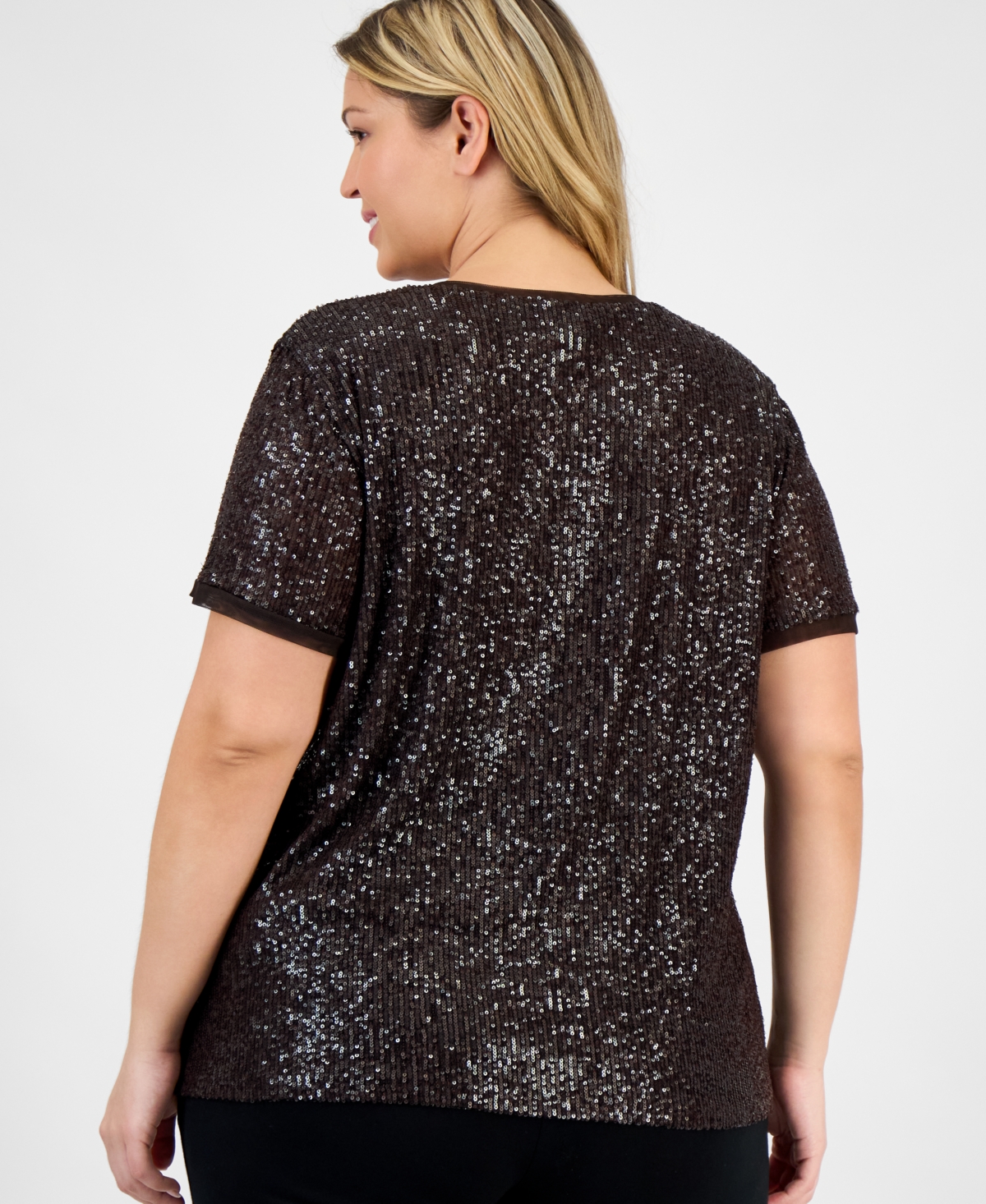 Anne Klein Plus Sequin Short-Sleeve Crewneck Tee
