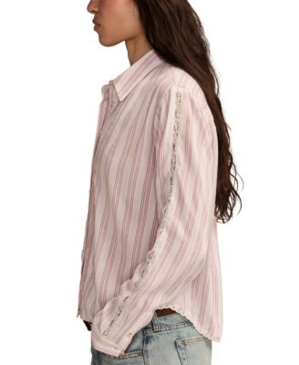 Women's Lace-Trim Button-Down Cotton Shirt