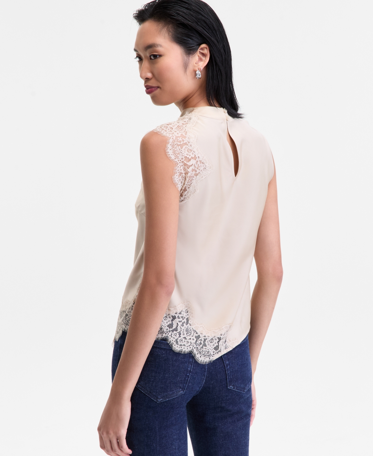 I.n.c. International Concepts Women's Lace-Trim Cowl-Neck Sleeveless Top, Macy's Exclusive