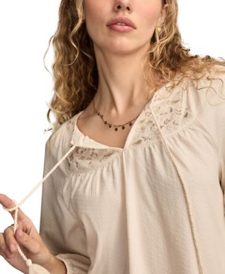 Women's Embroidered Bubble Peasant Top