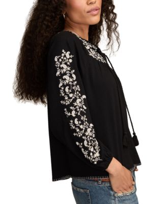 Women's Embroidered Bubble Peasant Top