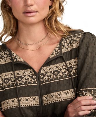 Women's Mixed Trim Peasant Top