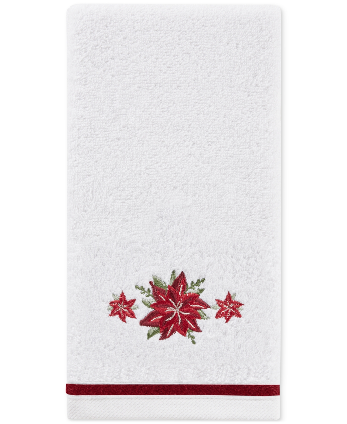 Decor Studio Holiday Poinsettias Turkish Cotton 2-pc. Hand Towel Set, 16" X 28" In White
