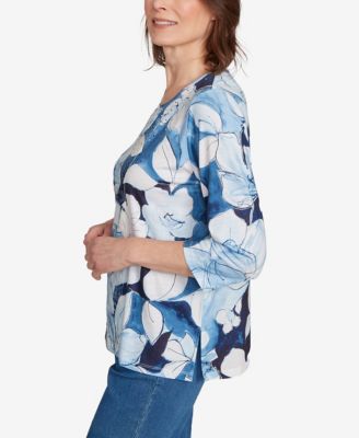 Women's Classic Monotone Floral Embellished Top