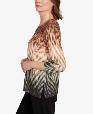 Women's Classic Ombre Animal Skin Three Quarter Sleeve Top