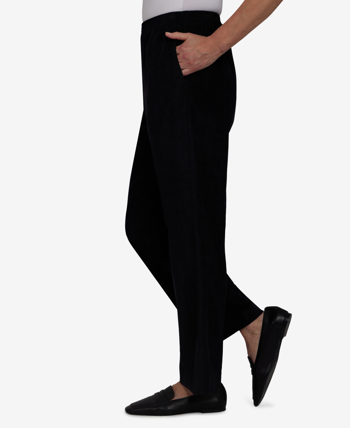 Alfred Dunner Women's Classic Corduroy Elastic Waist Short Length Pants In Black