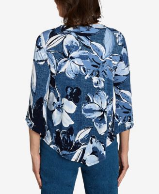 Women's Classic Puff Print Denim Floral Top