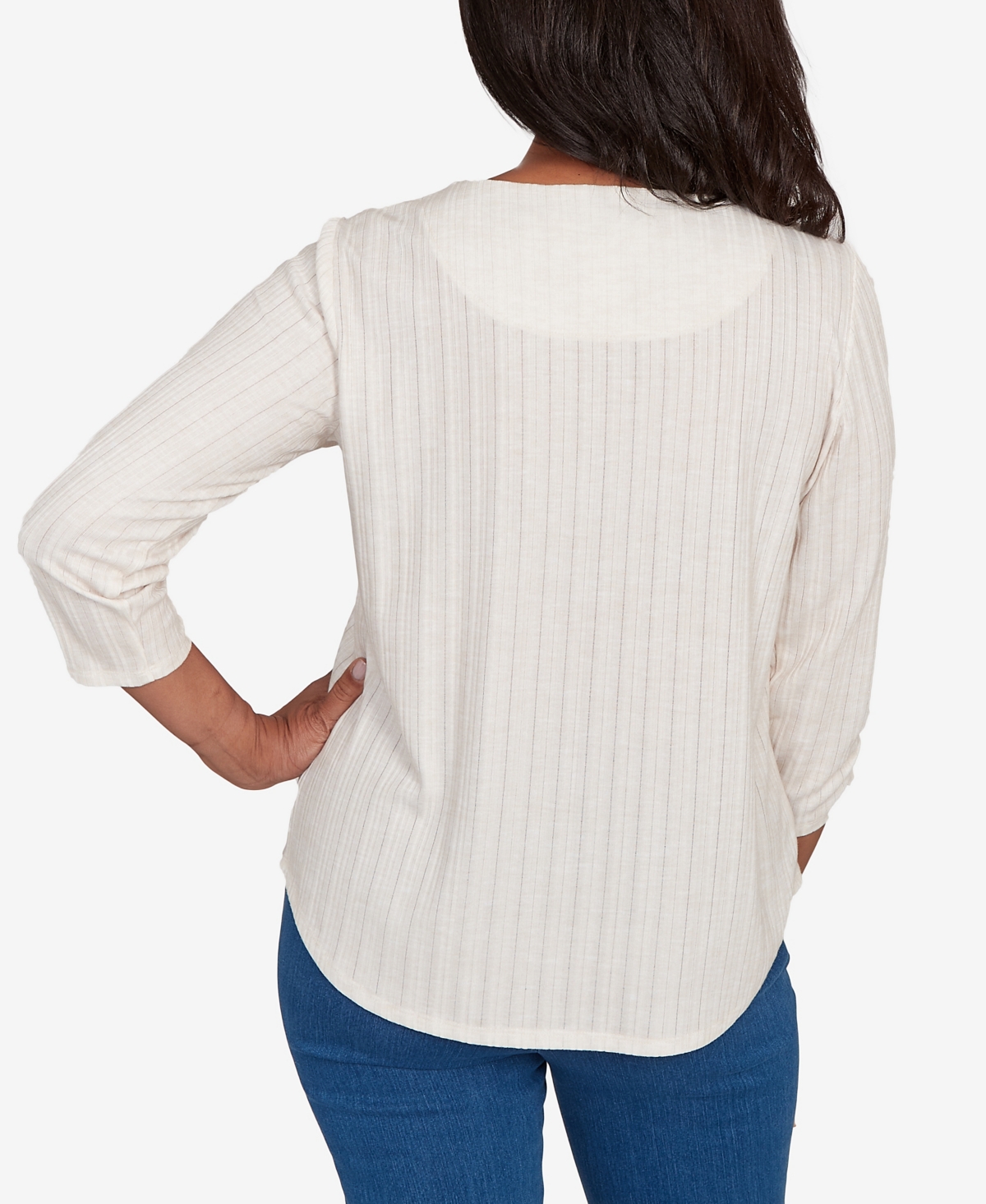 Alfred Dunner Plus Size Classic Holiday Stockings Gathered Sleeve Top In White