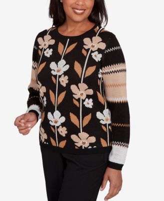 Women's Classic Vertical Flower Zig Zag Long Sleeves Sweater
