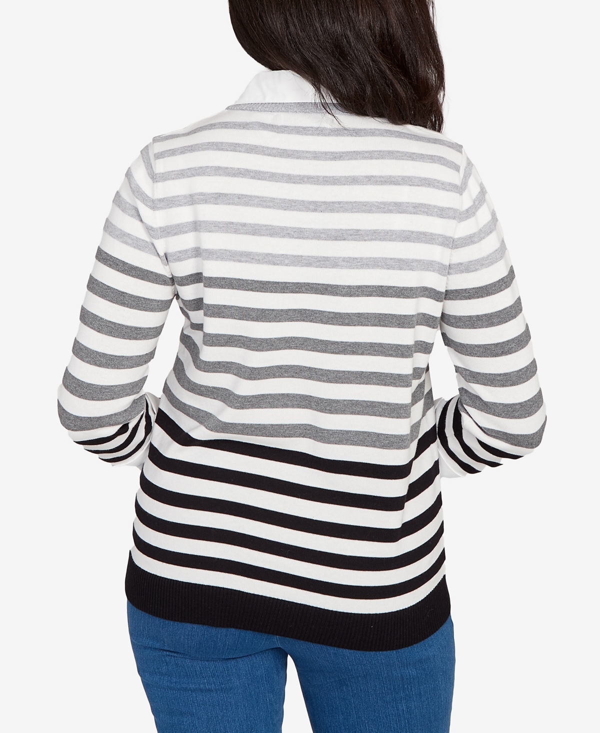 Alfred Dunner Women's Classic Ombre Stripe Two In One Sweater In Black