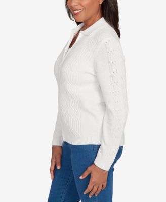 Women's Classic Zip-Front Chenille Collared Cardigan Sweater