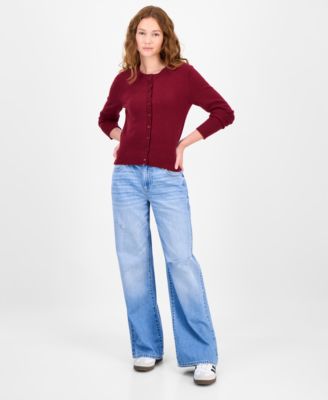 Juniors' High-Rib Button-Front Lady Cardigan