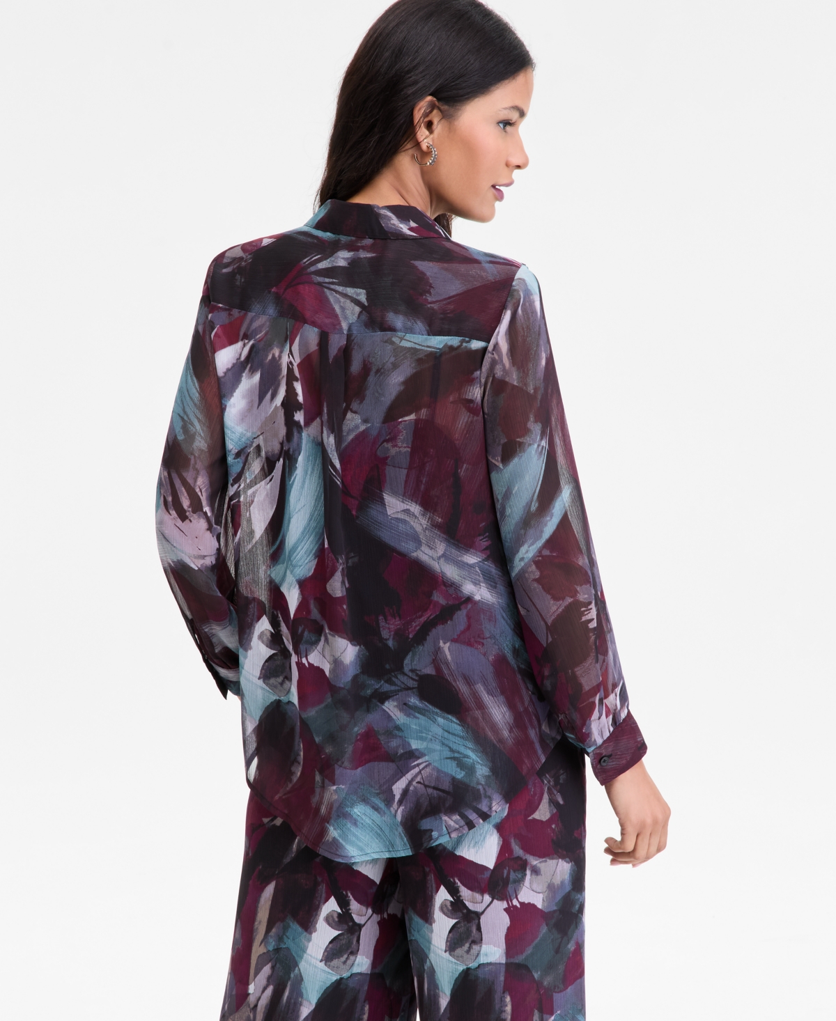 Inc International Concepts Women's Printed Long-sleeve Blouse, Macy's Exclusive In Multi