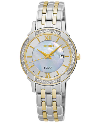 Seiko Women's Solar Sport Diamond Accent Two-Tone Stainless Steel Bracelet Watch 29mm SUT278