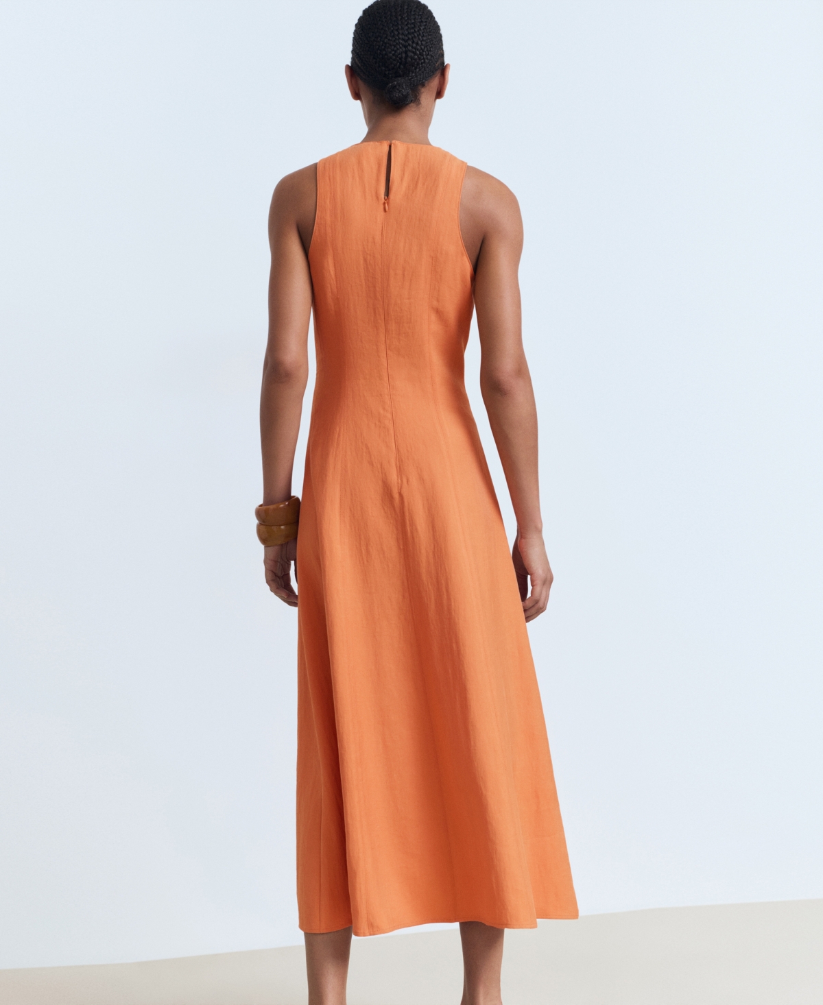Mango Flared Midi-dress Salmon In Orange