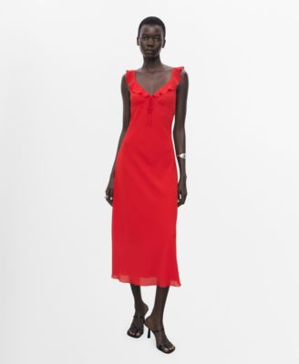 MANGO - Women's Flounce Neckline Midi Dress