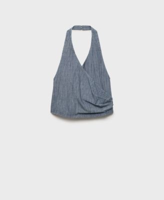 Women's Striped Crossover Denim Top