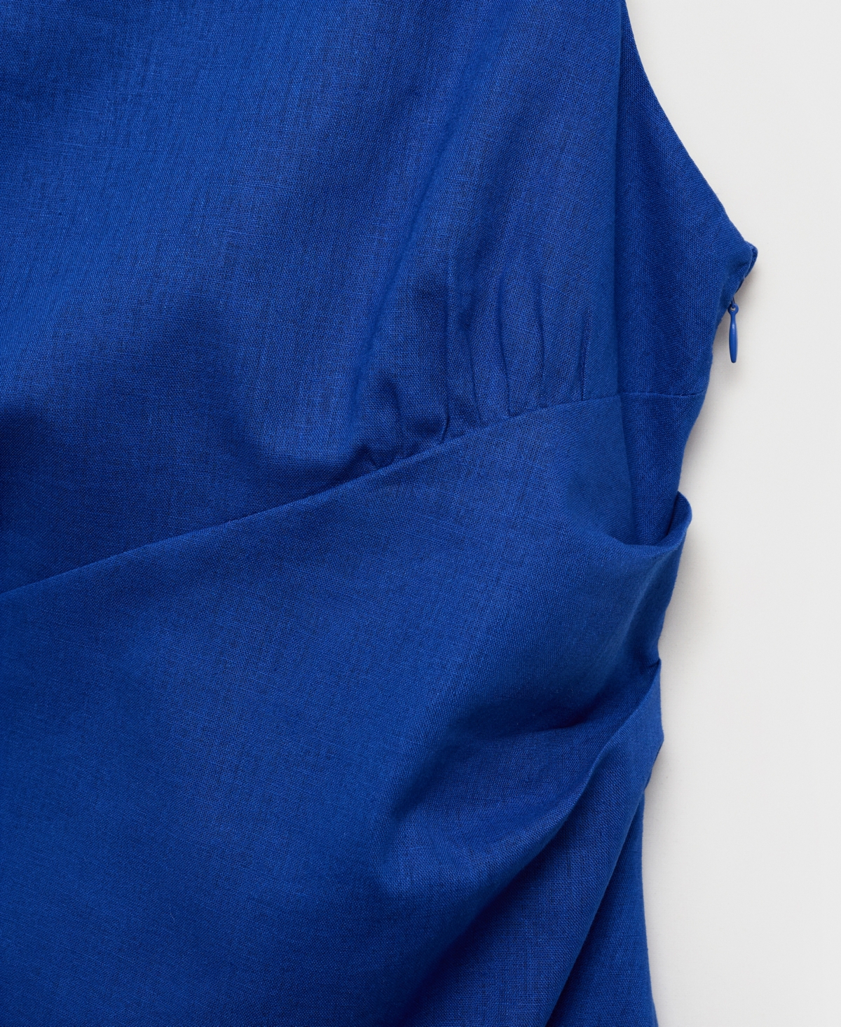 Mango Short Draped Linen Dress Vibrant Blue In Blue