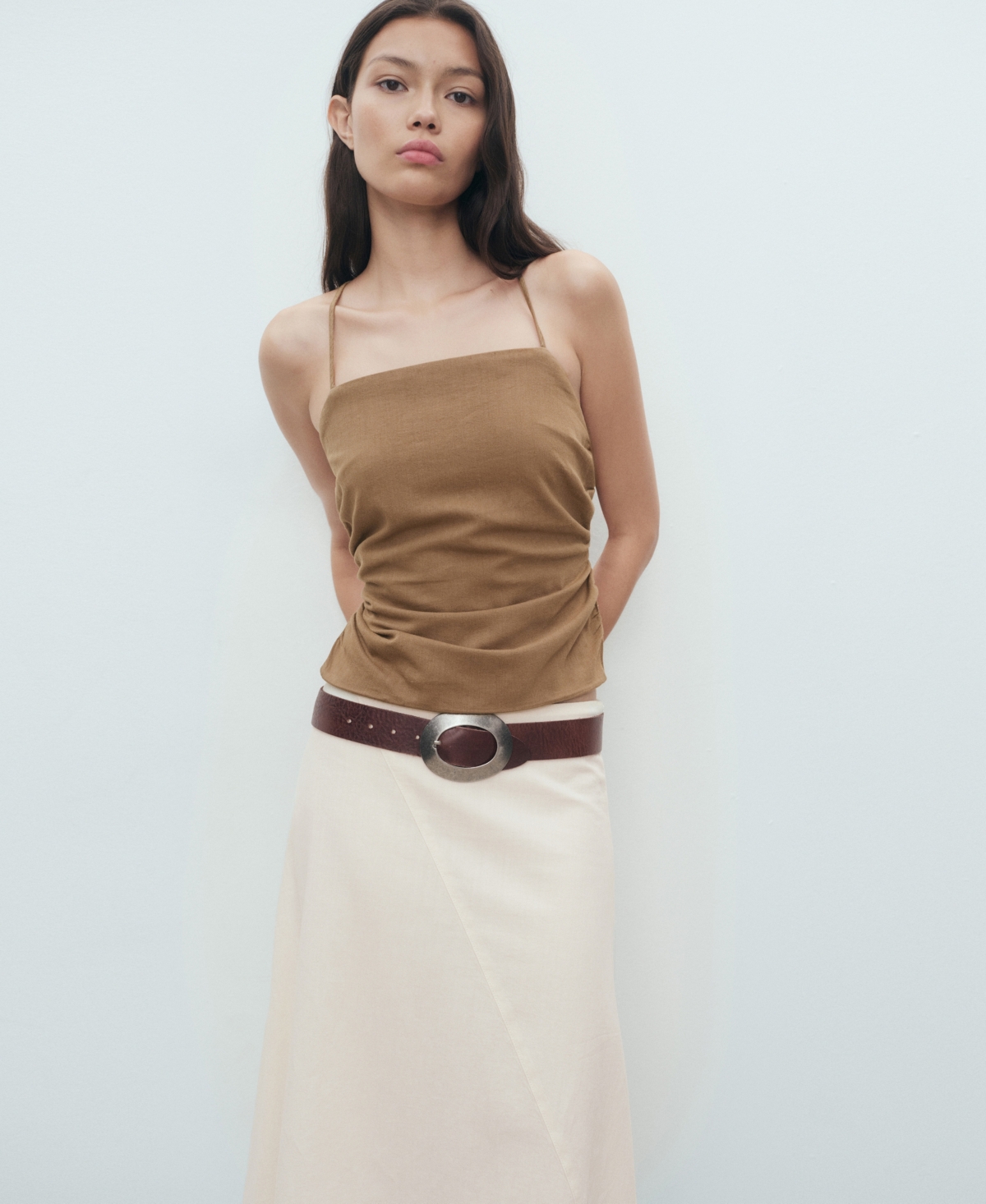 Mango Asymmetrical Cotton Midi Skirt Ecru In Brown