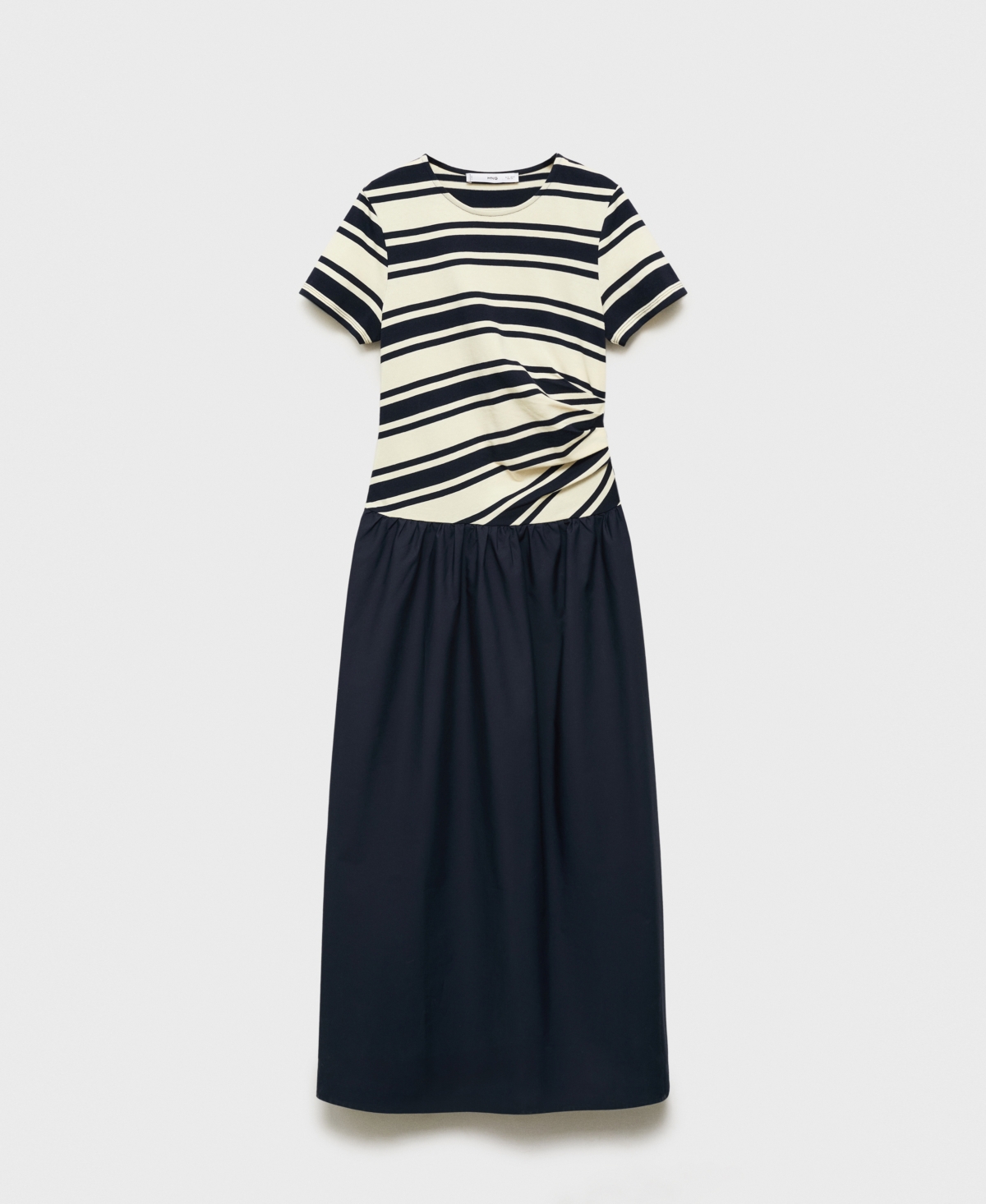 Mango Stripe Bodice Cotton Maxi Dress In Blue