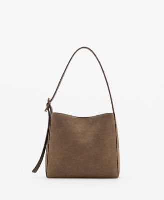 MANGO - Women's Suede Leather Shopper Bag