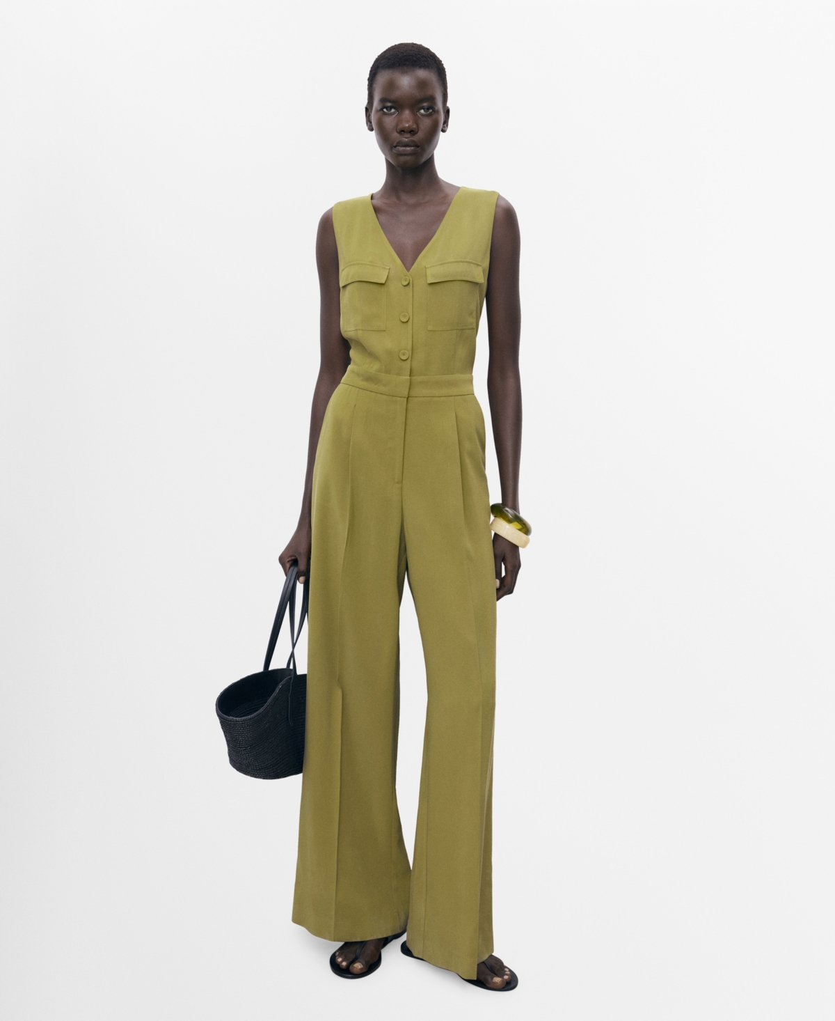 Women's Long Chest-Pocket Jumpsuit - Green