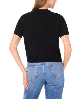 Women's Short Sleeve Bow Button Cardigan Sweater