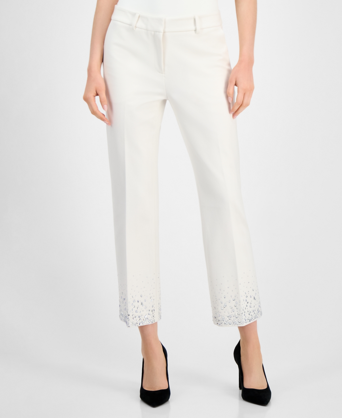 Anne Klein Women's Embellished Mid-rise Capri Pants In White