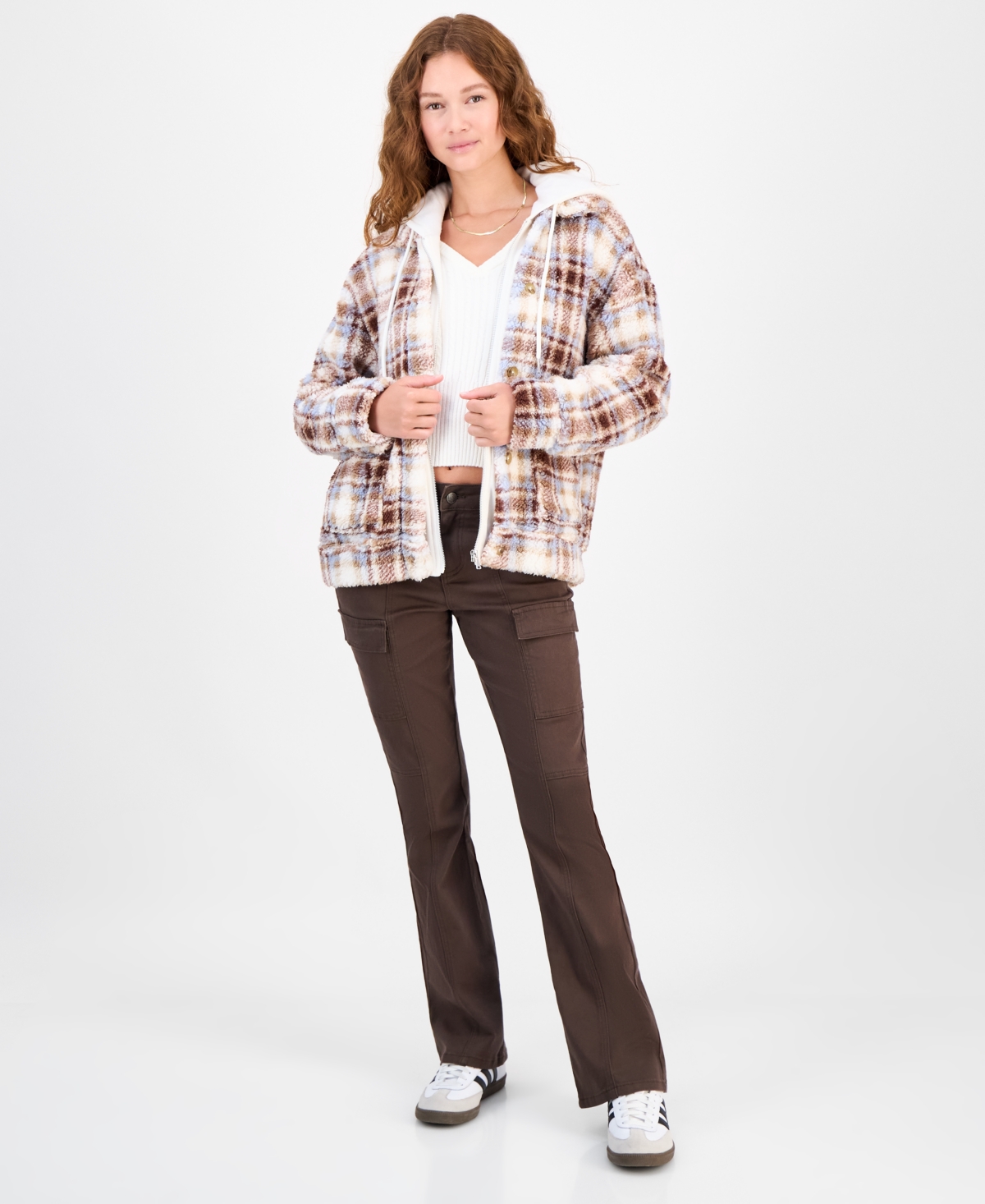 Madden Girl Juniors' High-rise Twill Bootcut Cargo Pants In Brown