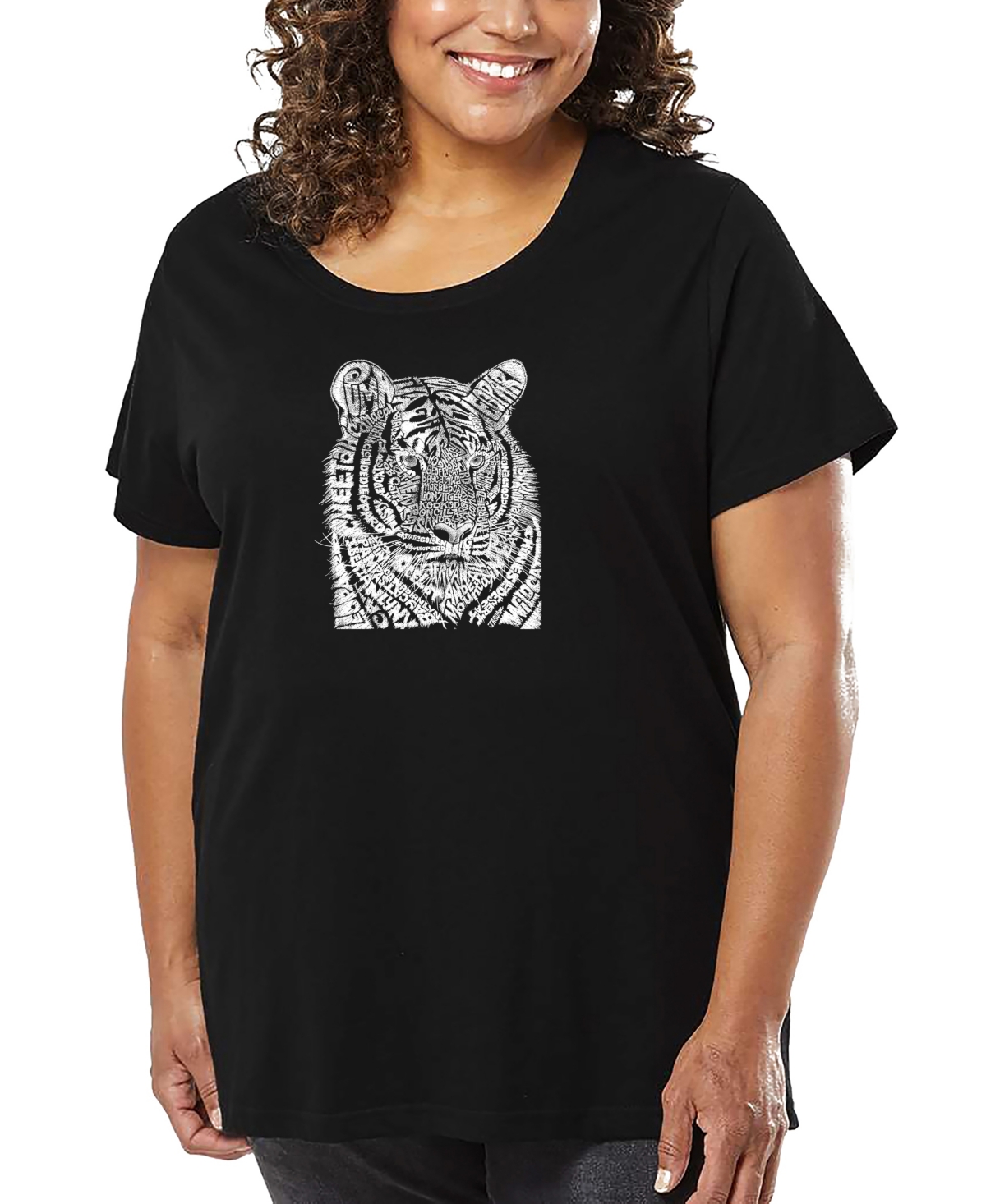 La Pop Art Plus Size Big Cats Word Art T-shirt In Black