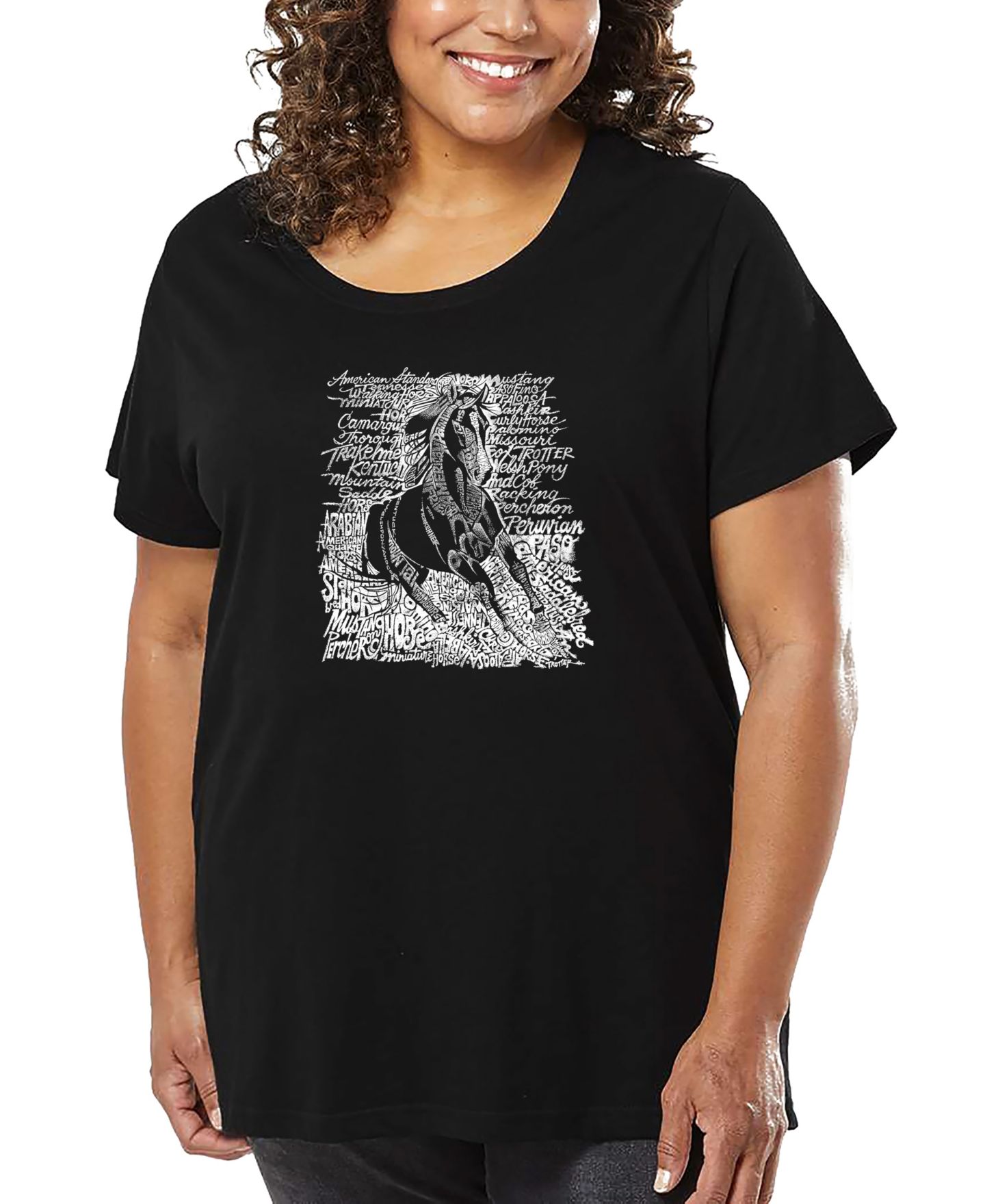 Женская футболка LA Pop Art Plus Size Popular Horse Breeds Word Art, цвет: Чёрный — фото 1