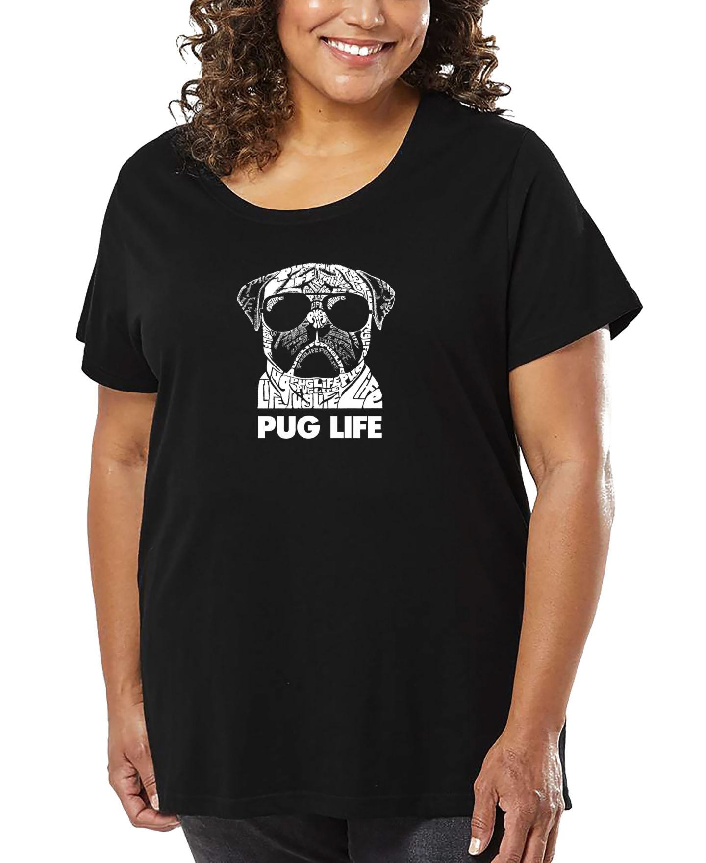 Женская футболка LA Pop Art Plus Size Pug Life Word Art, цвет: Чёрный — фото 1