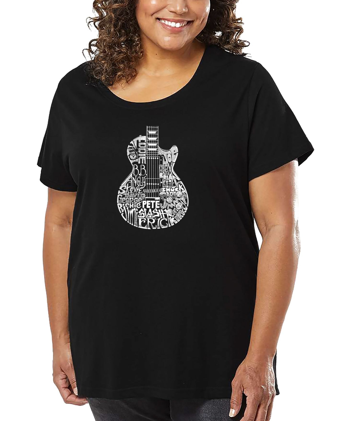 Женская футболка LA Pop Art Plus Size Rock Guitar Head Word Art, цвет: Чёрный — фото 1