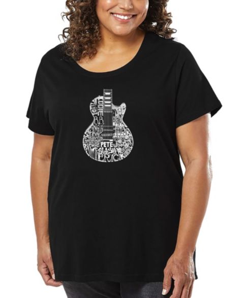 Женская футболка LA Pop Art Plus Size Rock Guitar Head Word Art, цвет: Чёрный