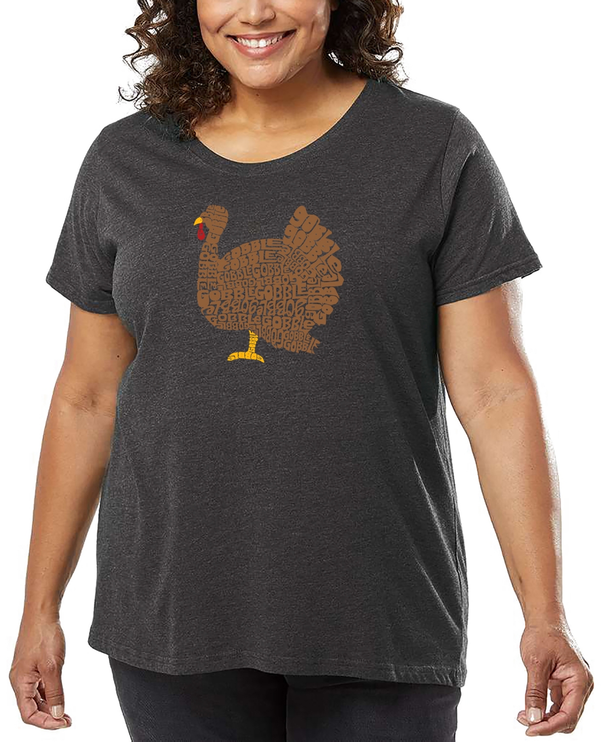La Pop Art Plus Size Thanksgiving Word Art T-shirt In Gray