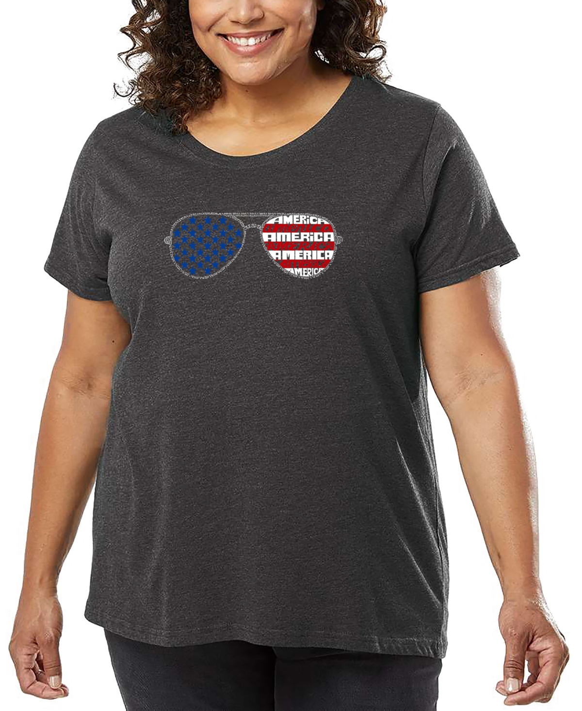 La Pop Art Plus Size Americana Sunglasses Word Art T-shirt In Gray