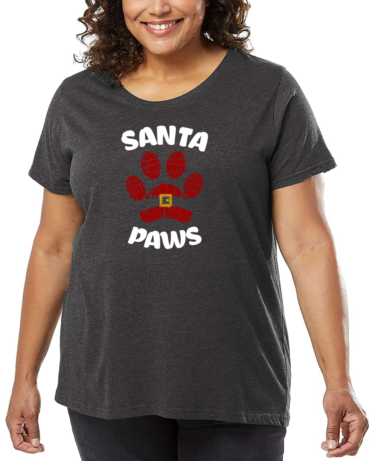 La Pop Art Plus Size Santa Paws Word Art T-shirt In Gray