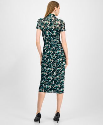 Women's Printed-Mesh Mock-Neck Midi Dress