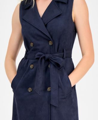 Women's Faux-Suede Sash-Belt Notch-Lapel Dress