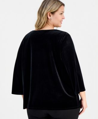 Plus Size Velvet Cowlneck Bell-Sleeve Top
