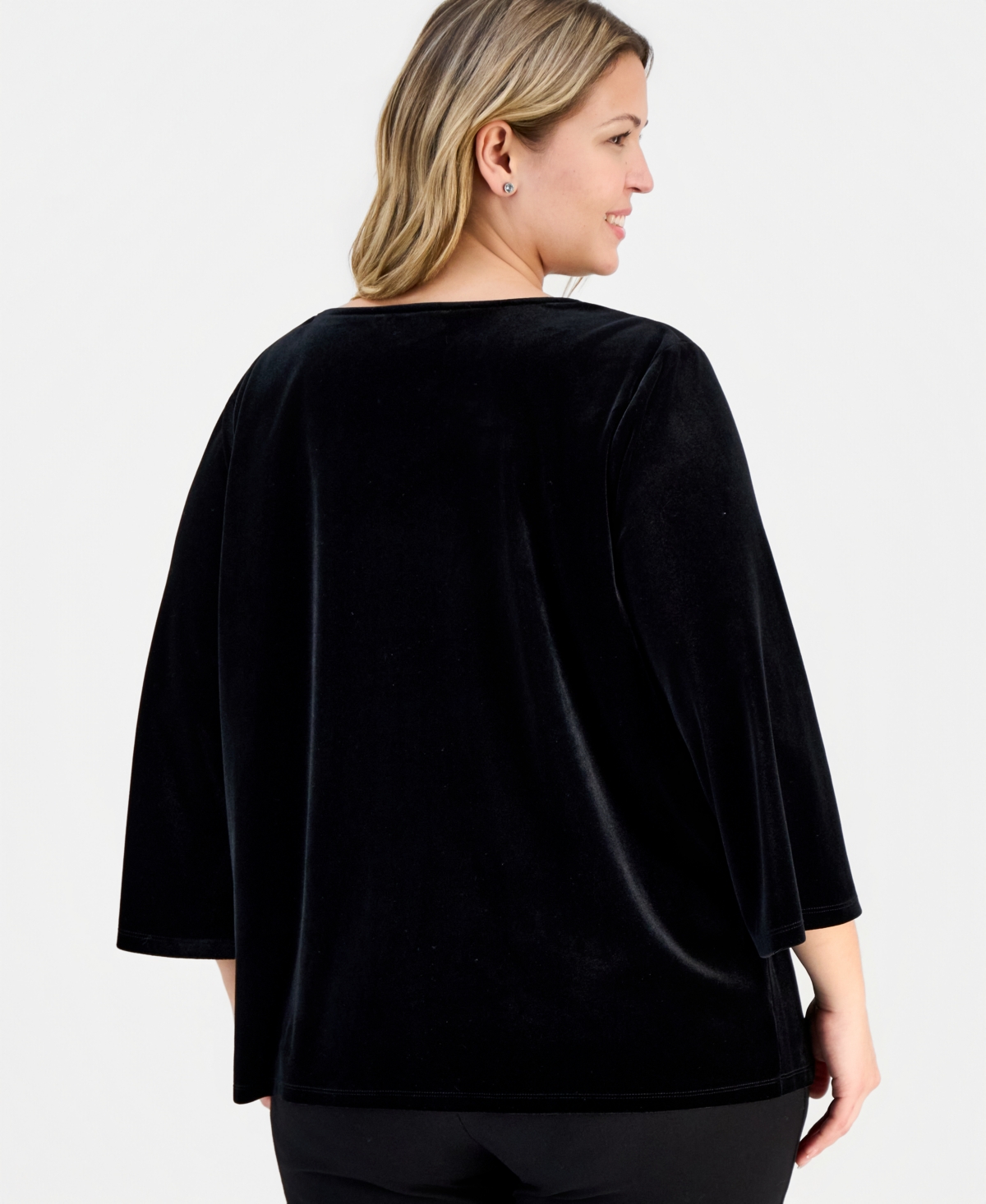 Kasper Plus Velvet Cowlneck Bell-Sleeve Top
