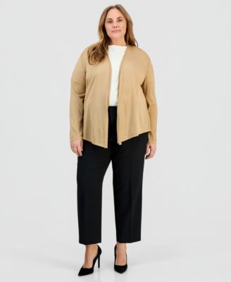 Plus Size Open-Front Stitch-Detail Sweater