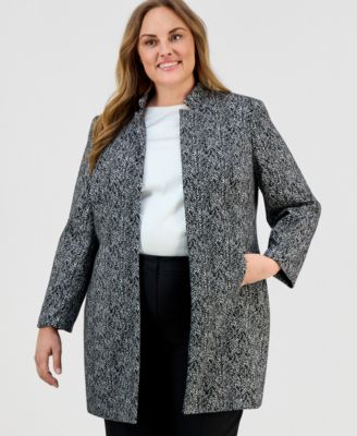 Kasper - Plus Size Knit Jacquard Long Jacket