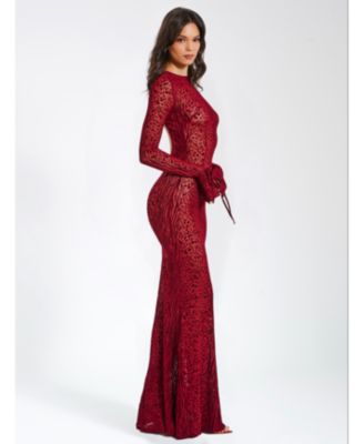 Women Waylynn Burnout Velvet Detail Mesh Backless Maxi Dress