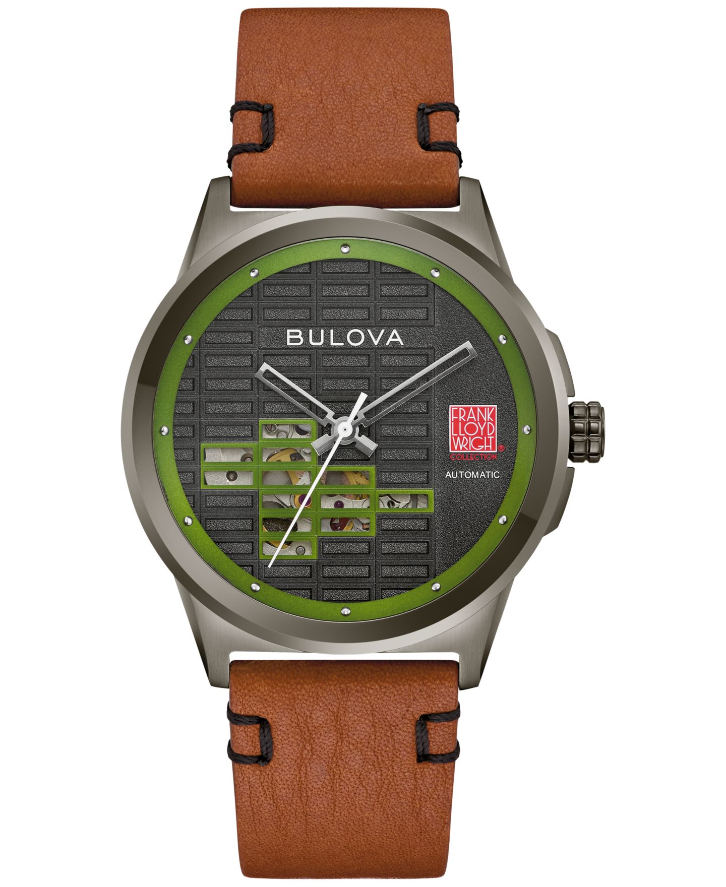 Мужские часы Bulova Frank Lloyd Wright Usonian Automatic Brown Leather Strap Watch 39mm — фото 1