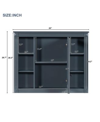35" x 28" Mirror Cabinet with 6 Open Shelves, Wall Mounted Bathroom Medicine Cabinet (No Vanity)